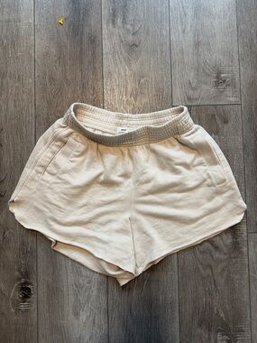 aerie Cream Ribbed-Waist Athletic Lounge Shorts